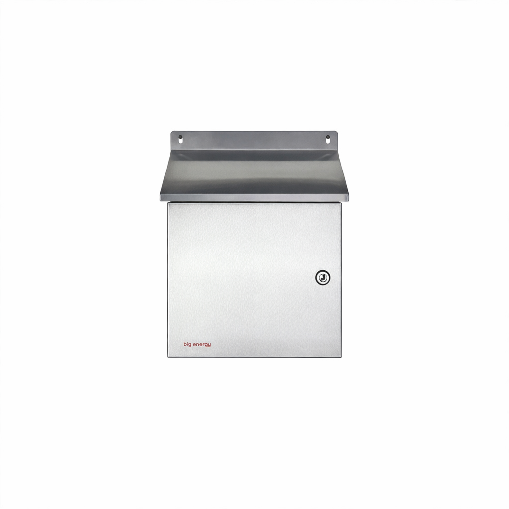 Biig-Energy-Enclosure-BESS302015-Front.png Sloping roof stainless steel enclosure 300x200x150mm (HxWxD) - Image 1