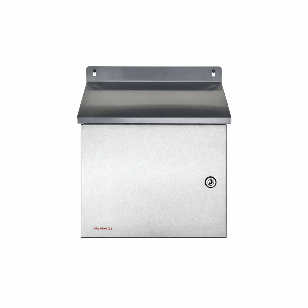 Biig-Energy-Enclosure-BESS303015-Front.png Sloping roof stainless steel enclosure 300x300x150mm (HxWxD) - Image 1