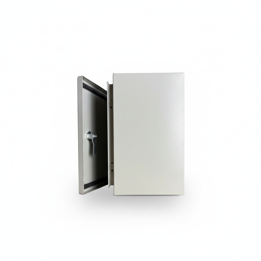 Biig-Energy-Enclosure-BT-CSPC302520-GRY-side.png Box Type Carbon Steel Enclosure Powder Coated Grey 300x250x200(HxWxD) - Image 1